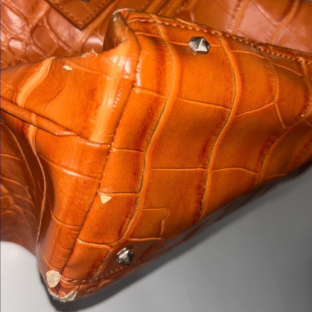 Harley-Davidson Y2K Orange Crocodile Print Genuine Leather Slouchy Bag Handbag - Picture 7 of 7